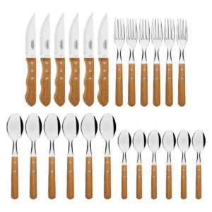 Juego de Cubiertos Dynamic Tramontina con Láminas de Acero Inoxidable y Mangos de Madera Natural 24 Pzs