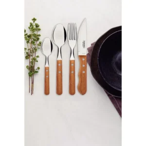 Juego de Cubiertos Dynamic Tramontina con Láminas de Acero Inoxidable y Mangos de Madera Natural 24 Pzs